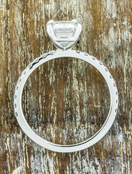 classic emerald cut diamond solitaire engagement ring - diamond band