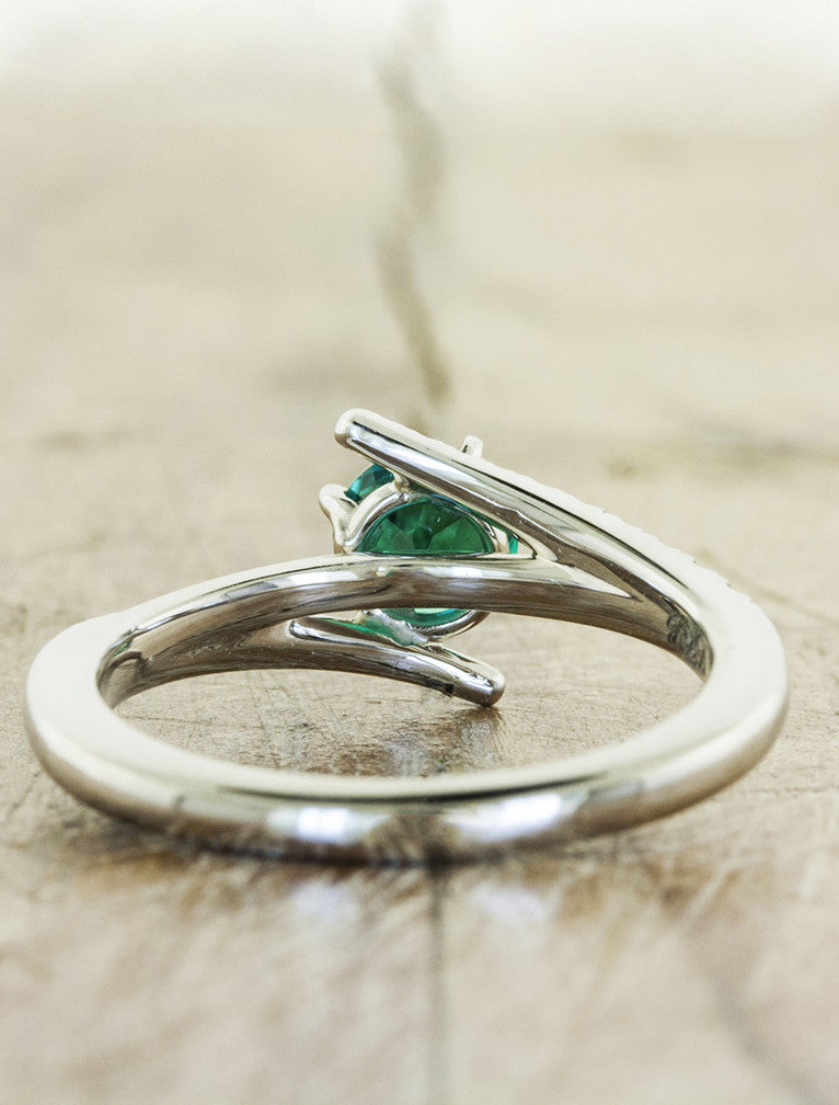 cultured green emerald engagement ring, diamond band