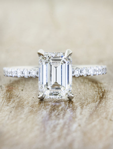 2.50 Ct Colorless Emerald Cut Moissanite Engagement Ring, 18K