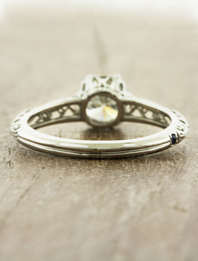 vintage-inspired ornate band, filigree & milgrain engagement ring
