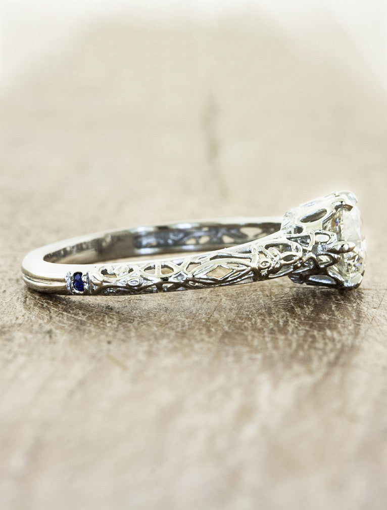 vintage-inspired ornate band, filigree & milgrain engagement ring