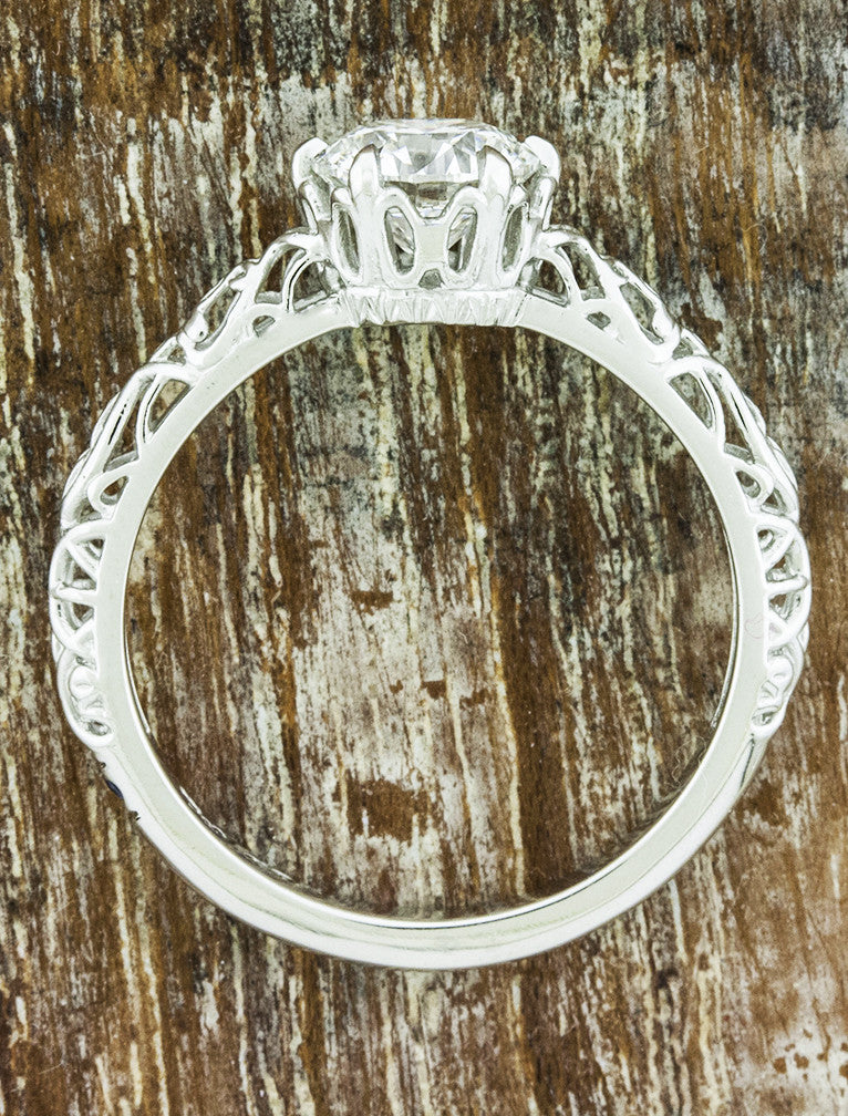 vintage-inspired ornate band, filigree & milgrain diamond solitaire engagement ring