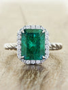 caption:Shown with emerald cut emerald in platinum