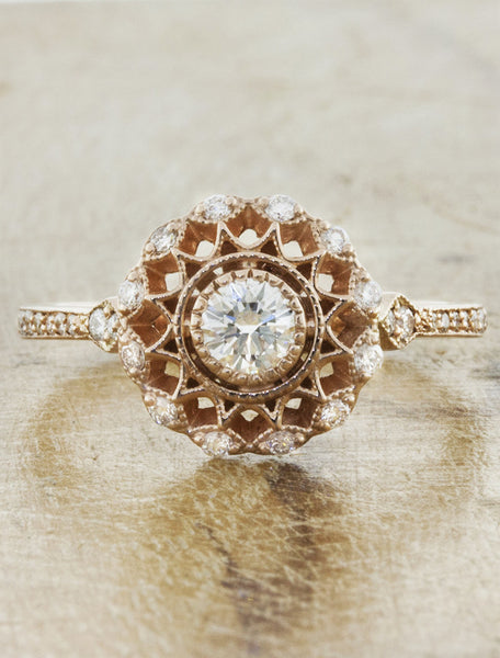 Vintage inspired collection caption:0.25ct. Round Diamond 14k Rose Gold