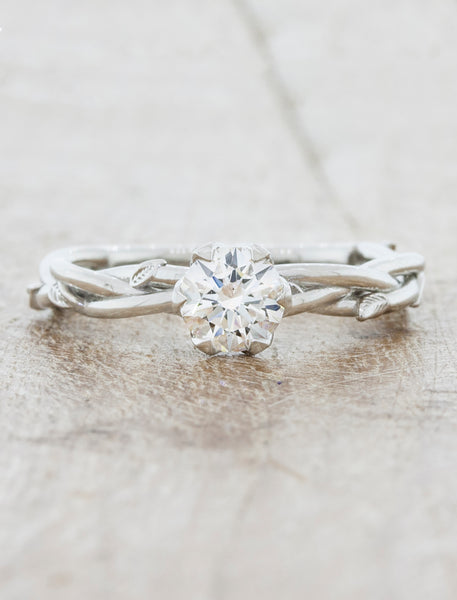 Nature Inspired Diamond  Band Engagement Ring caption:0.50ct Round Diamond Platinum