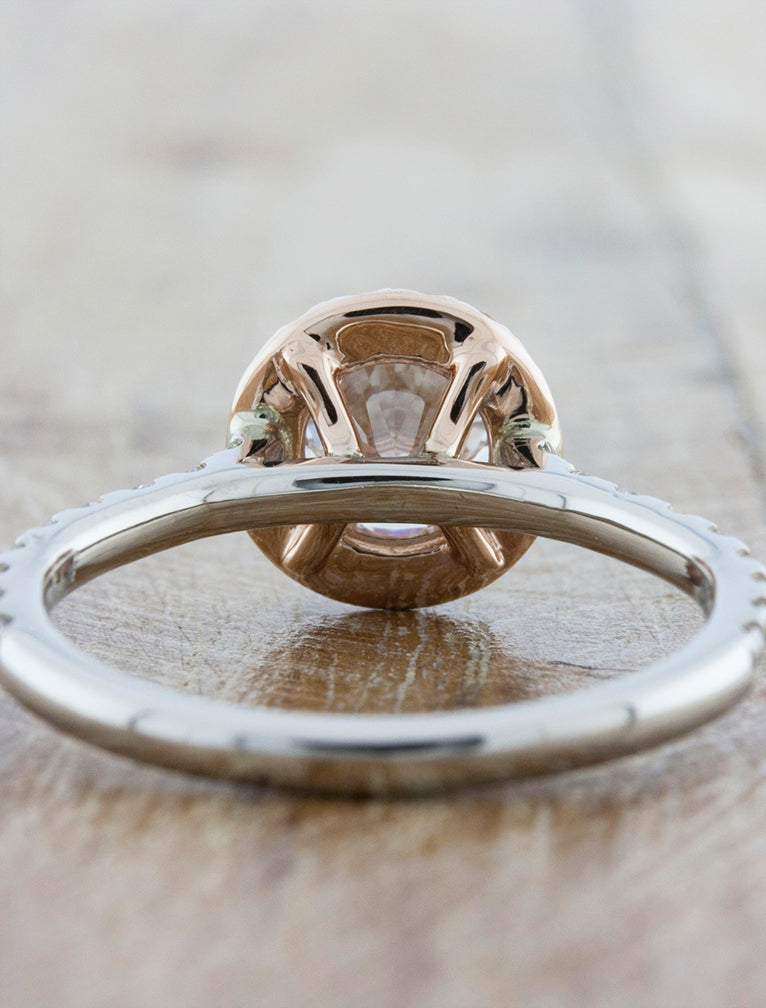 Mixed metal halo engagement ring