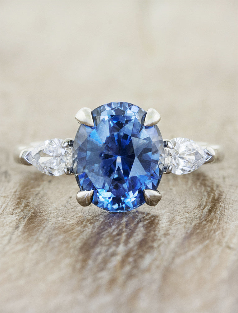 Permelia: Pear Diamond Three Stone Engagement Ring | Ken & Dana Design