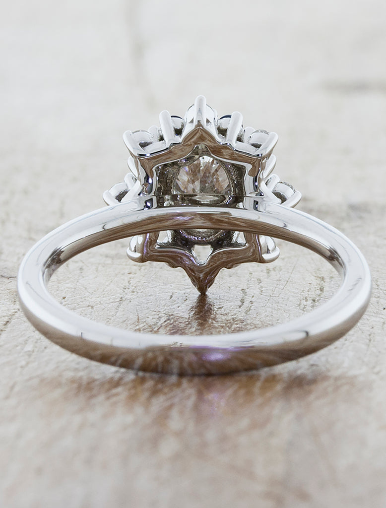 star shaped halo diamond & sapphire ring