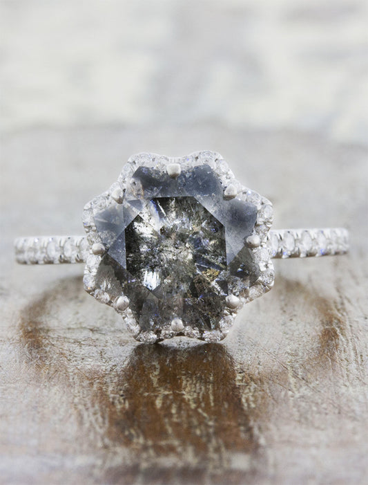 caption:Shown with star cut grey diamond in platinum