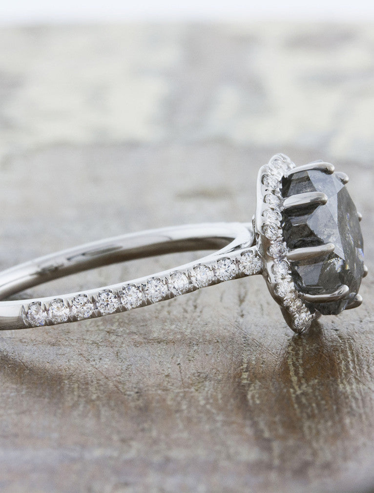 Star shaped rough grey diamond engagement ring
