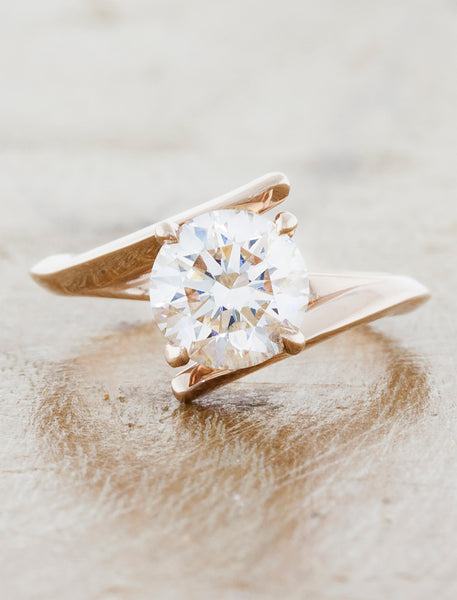 Unique modern engagement ring. caption:1.90ct. Round Diamond, 14k Rose Gold