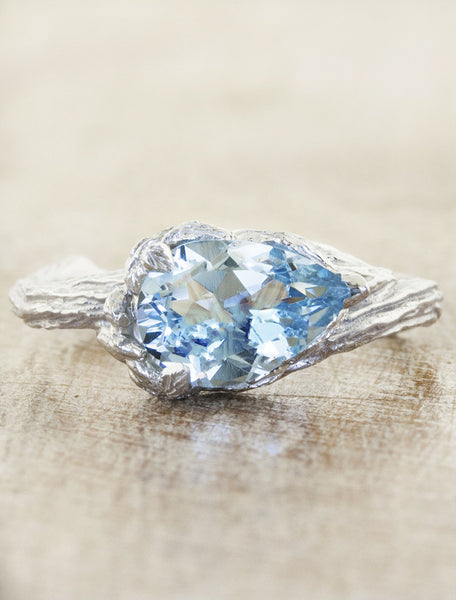 pear shaped aquamarine engagement ring;caption:1.10ct. Pear Aquamarine 14k White Gold
