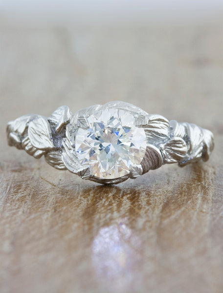 Diamond Leaf-Band Engagement Ring