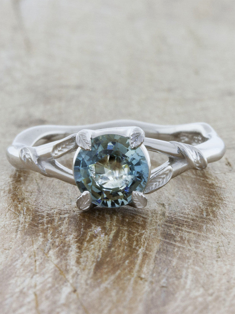 white gold nature inspired sapphire engagement ring