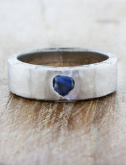 mens hammered wedding band with sapphire