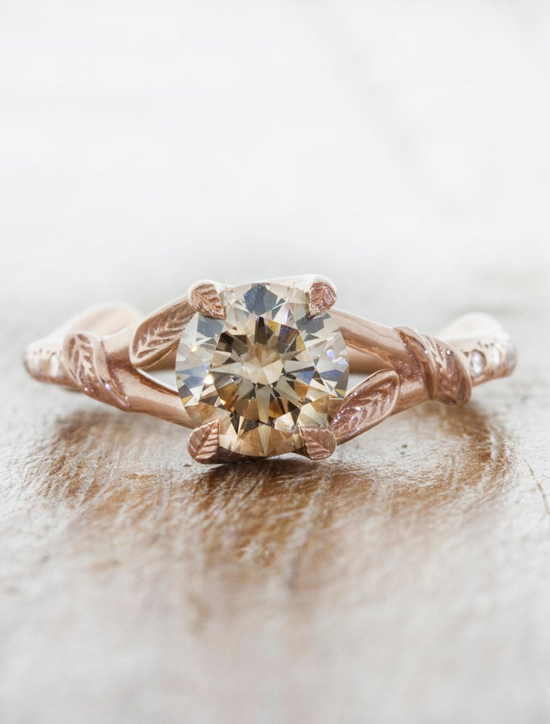 caption:Customized with round cognac diamond in rose gold