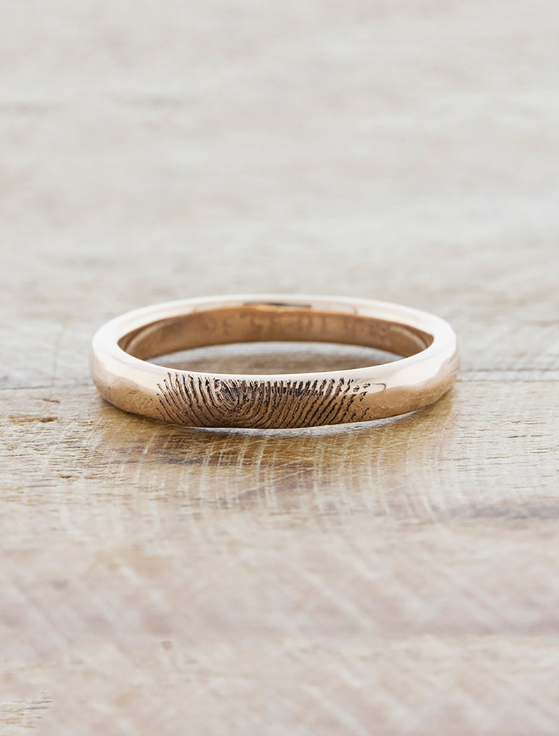 caption:Shown in 14k rose gold with custom fingerprint engraving