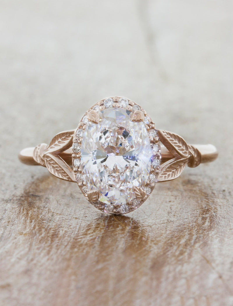 caption:Shown with 1.7ct oval diamond in 14k rose gold