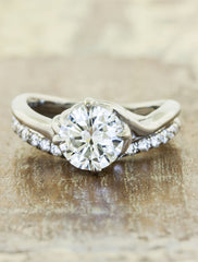 Nature inspired engagement ring - Kalyssa caption:1.25ct. Round Diamond Platinum paired with Bella wedding band