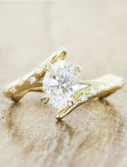 unique asymmetrical band oval diamond ring, yellow gold;caption:1.10ct. Oval Diamond 14k Yellow Gold