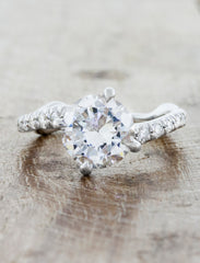 Nature inspired solitaire pave engagement ring;caption:1.75ct. Round Diamond Platinum