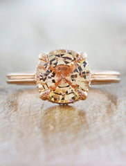 Nature inspired solitaire double band;caption:2.10ct. Round Sapphire 14k Rose Gold