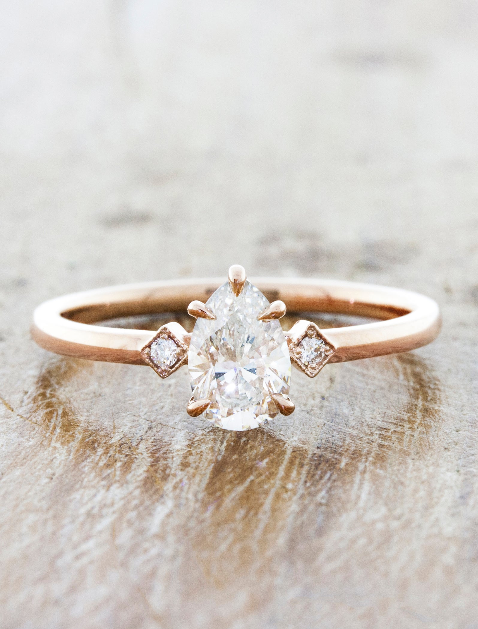 Pear Diamond Ring in Rose Gold caption:0.75ct. Pear Diamond 14k Rose Gold