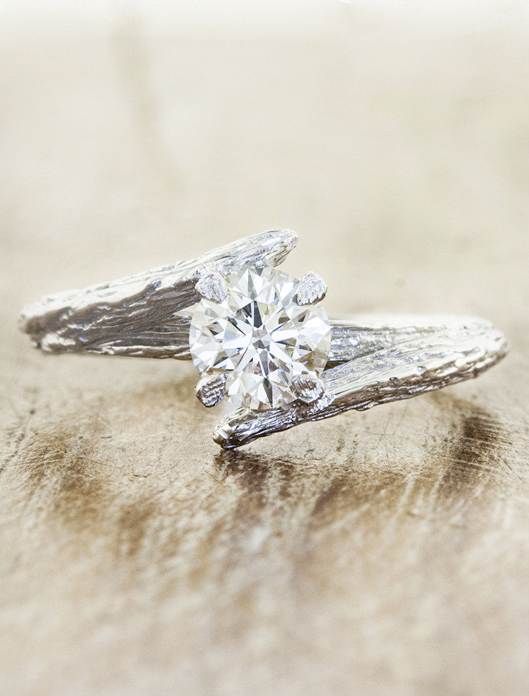 Roan: Asymmetrical Tree Bark Band Engagement Ring | Ken & Dana Design