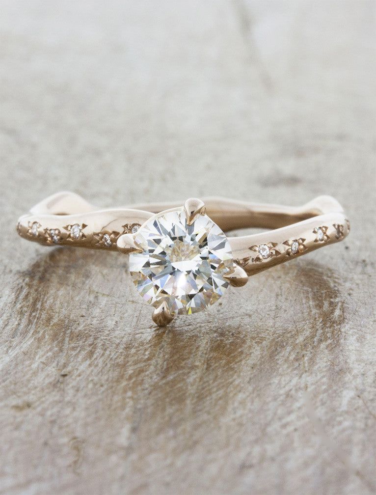 Nature inspired engagement ring - Aurora Diamonds caption:0.50ct. Round Diamond 14k Rose Gold