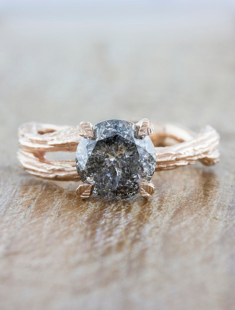 caption:Customized with 1.15ct round grey diamond in 14k rose gold