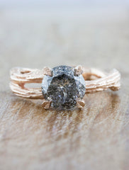 unique asymmetrical band bark texture. caption:Customized with an 1.15ct Round Fancy Grey Diamond 14k Rose Gold