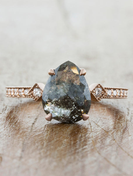 Pear shaped rough diamond engagement ring;caption:2.01ct. Pear Rustic Diamond 14k Rose Gold