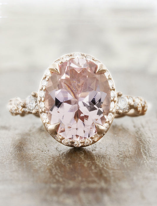caption:Shown in 14k rose gold with morganite center stone