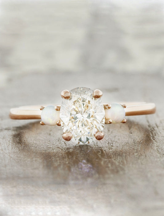 caption:Shown with oval diamond in 14k rose gold