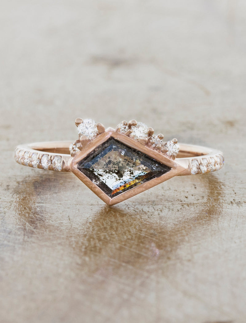 caption:Customized with 0.74ct salt & pepper kite cut diamond in 14k rose gold