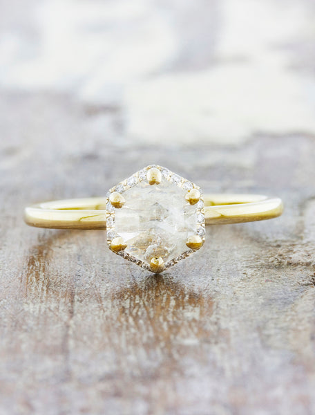 Trixie: Diamond Halo Hexagon Engagement Ring Ken Dana – Ken