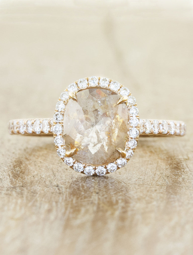 halo rustic cut diamond engagement ring