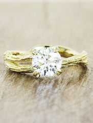 split shank tree bark diamond solitaire engagement ring, gold;caption:1.00ct. Round Diamond 18k Yellow Gold