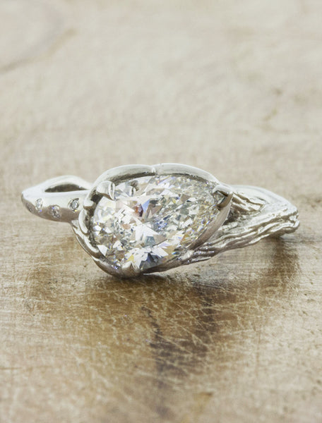 Nature inspired engagement ring split shank;caption:1.25ct. Pear Diamond Platinum