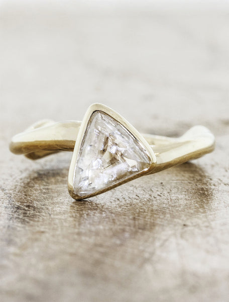 trillion diamond engagement ring - yellow gold