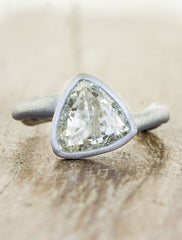 rough trillion diamond, bezel set - brushed platinum engagement ring