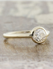 modern bezel set round diamond yellow gold ring - side view