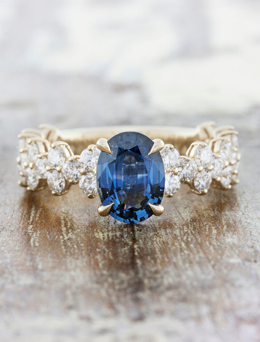 caption:Shown with oval sapphire in 14k yellow gold