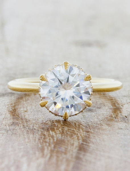 caption:Shown with 1.5ct round diamond option in 14k yellow gold