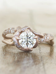 unique rose gold, nature-inspired sculptural split shank pave band - diamond engagement ring