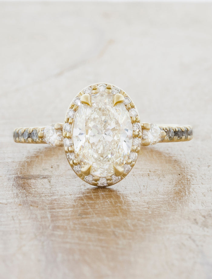 caption:Shown with oval diamond in 14k yellow gold