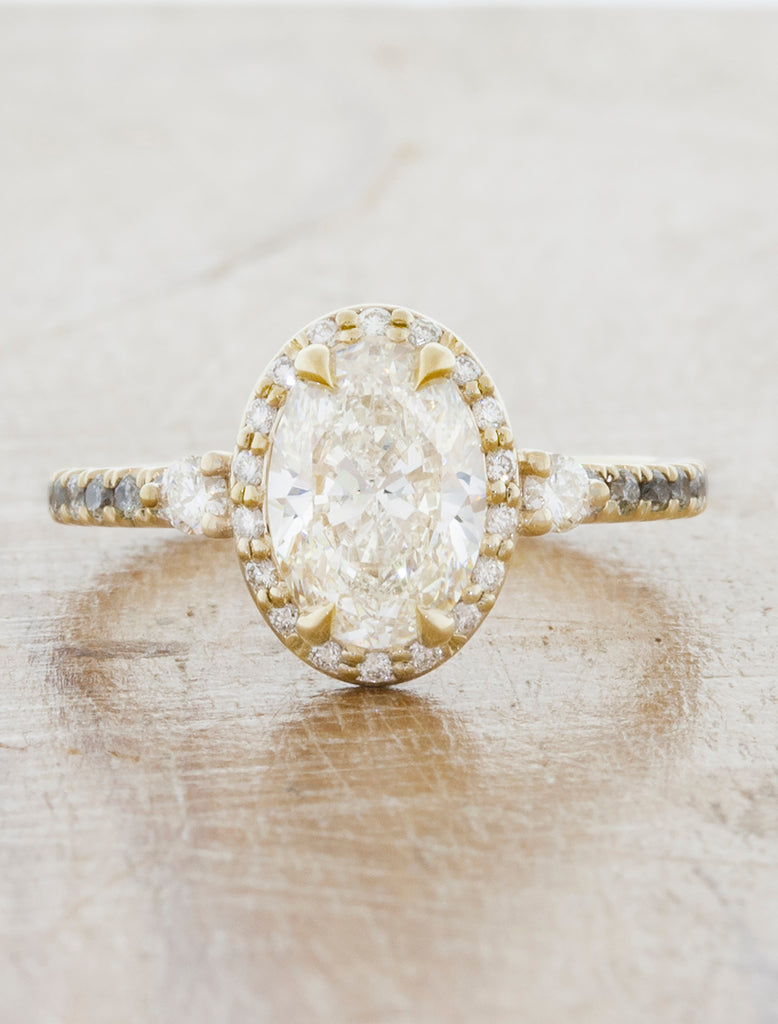 Charlize: Oval Cut Diamond Three Stone Engagement Ring | Ken & Dana Design