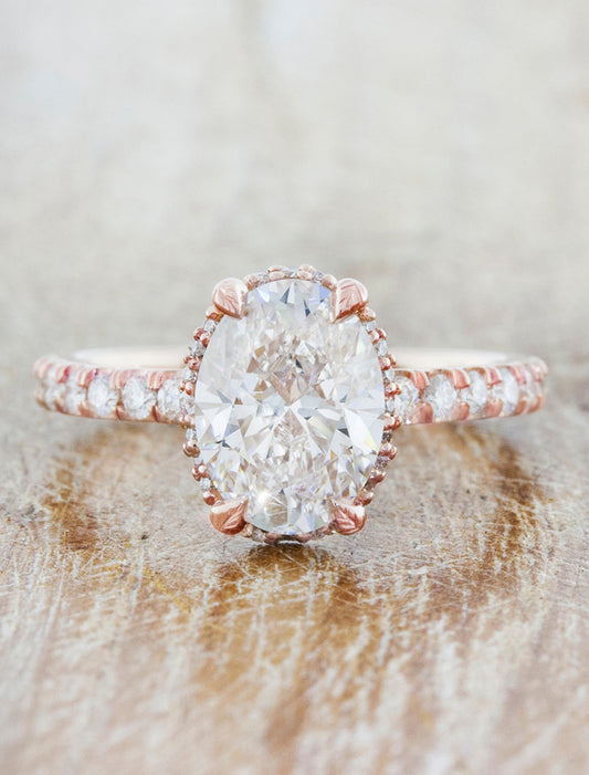 caption:Shown with 1.50ct oval diamond in 14k rose gold