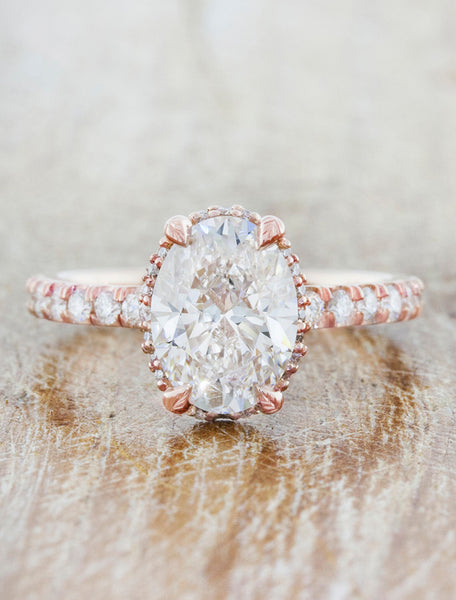 Unique engagement ring hidden halo;caption:1.50ct. Oval Diamond 14k Rose Gold