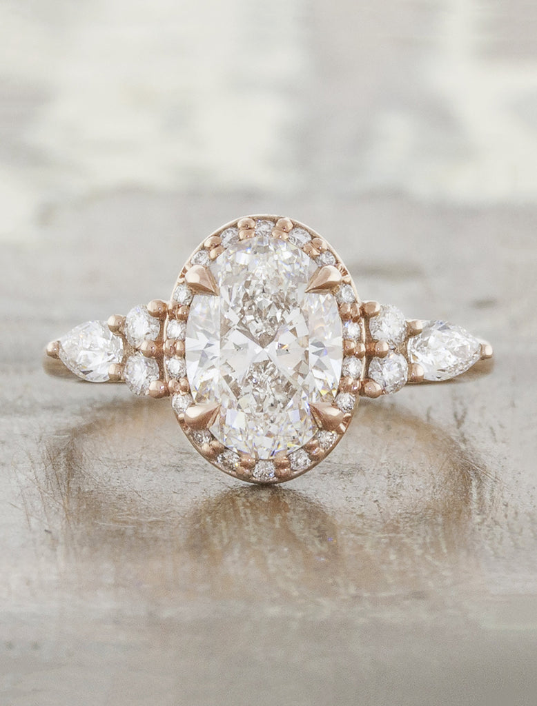 Oval Diamond Rose Gold Engagement Ring. caption:Set with 1.5ct oval diamond option